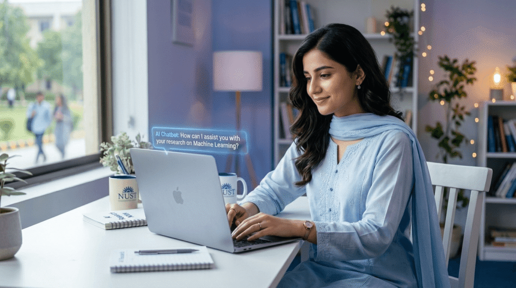Pakistani student using AI tools on laptop comparing ChatGPT Gemini and Claude