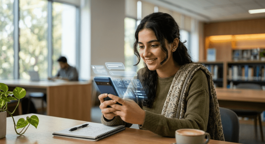 Pakistani student using Android phone AI app to scan textbook question and get instant step-by-step learning help for studies