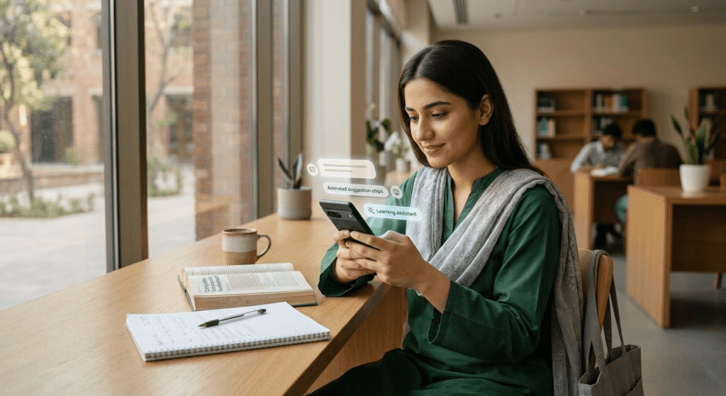 Free AI tools Android Pakistan 2026 featured image showing Pakistani student using smartphone for AI learning apps and digital education