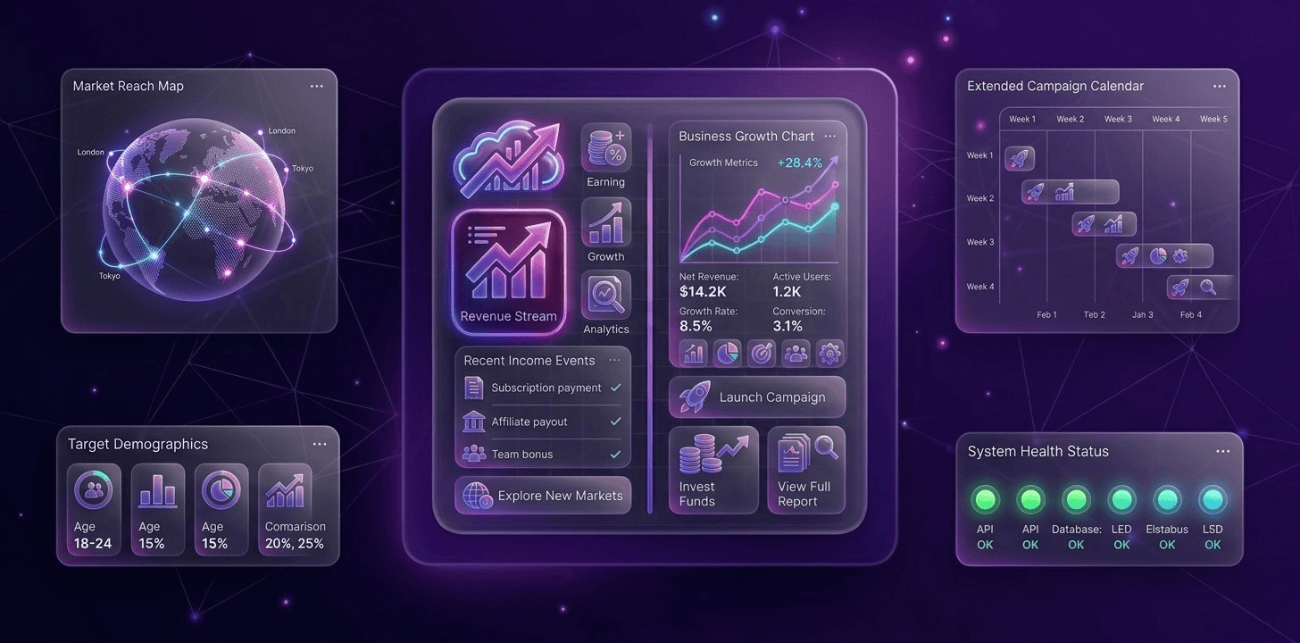 make money with AI category illustration showing digital income growth chart and online earning dashboard UI