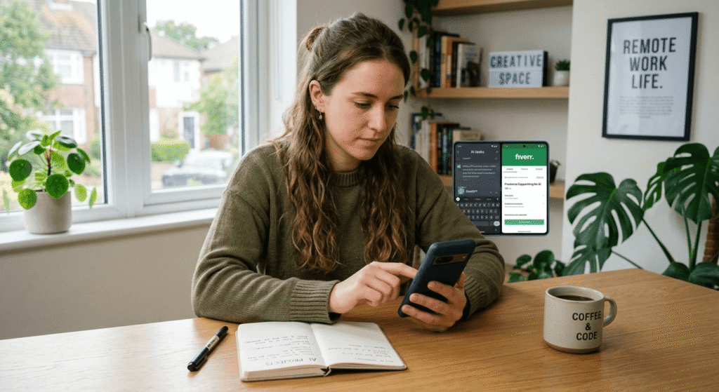 AI freelancing for beginners 2026 using smartphone and ChatGPT tools for online earning