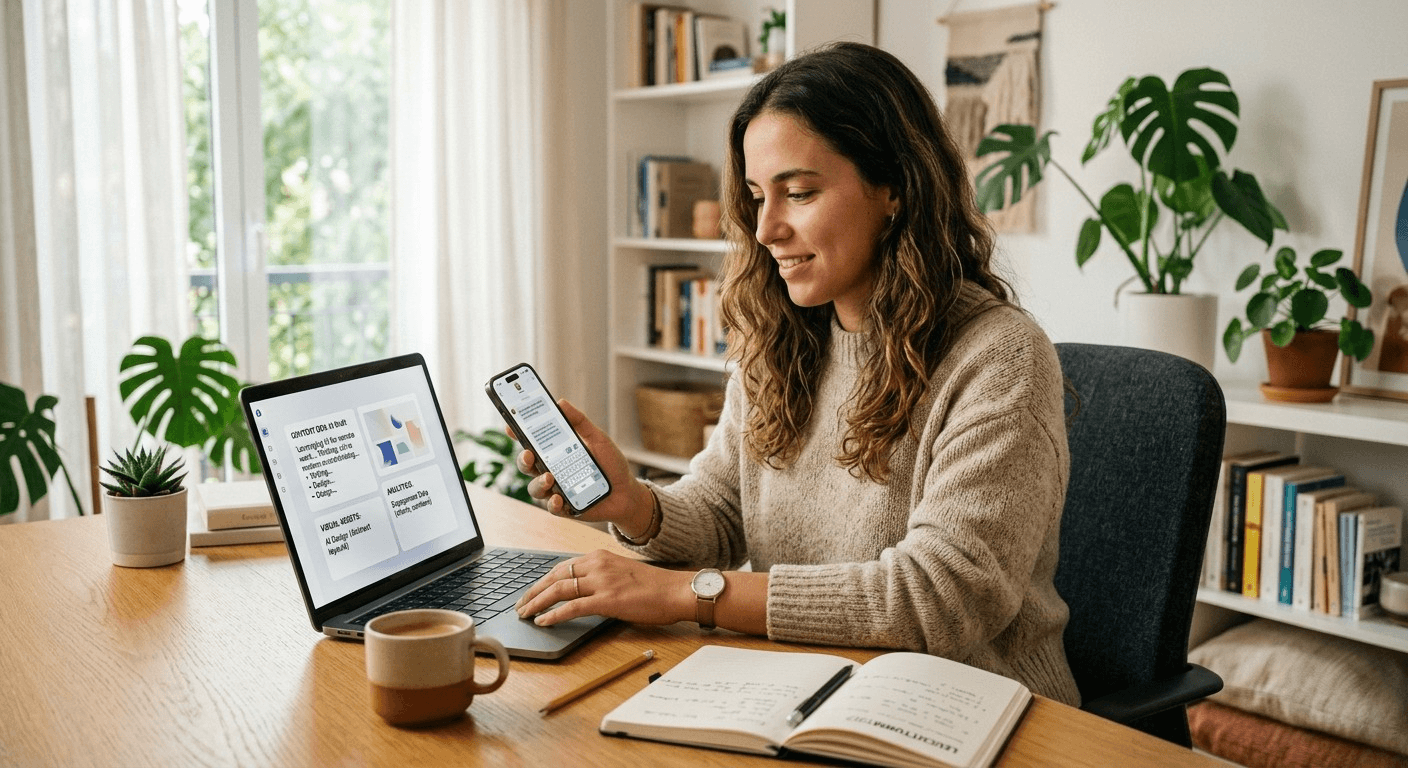 beginner freelancer using free AI tools to earn money online 2026 at home office setup