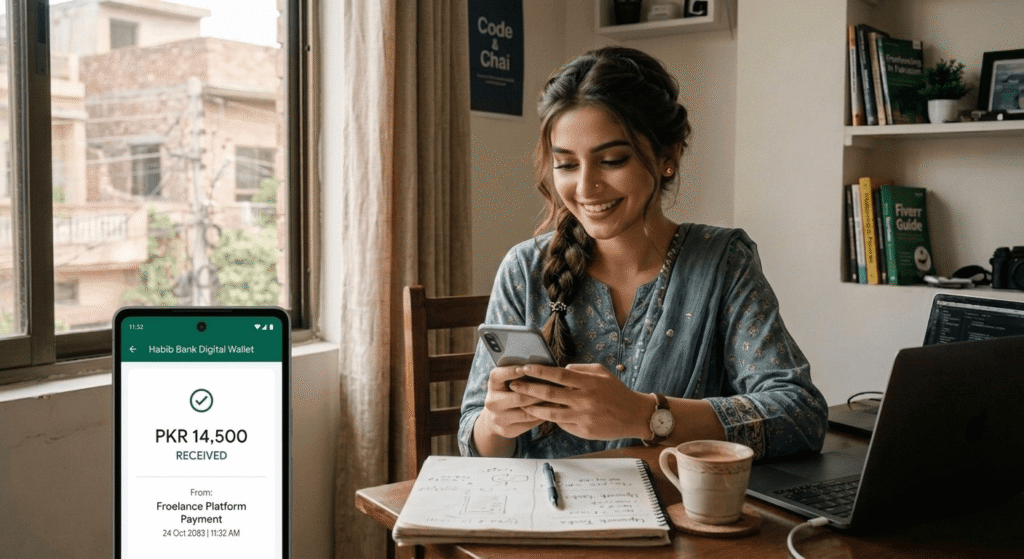 Pakistani freelancer receiving freelance payment on mobile via JazzCash