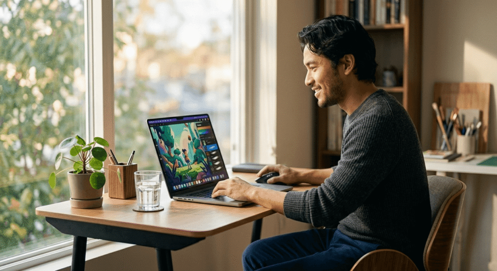 Beginner using a free AI image generator without sign up on laptop in 2026