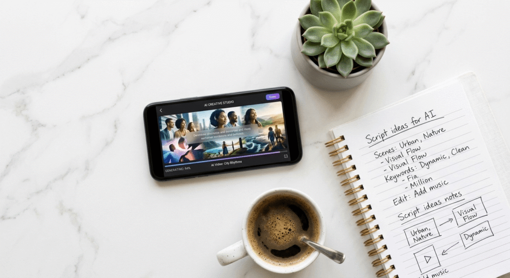 AI video generator free no watermark on mobile phone — clean export displayed on smartphone screen