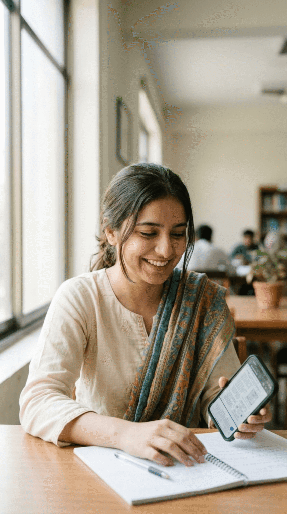 Pakistani female student Lahore using Canva AI and ChatGPT for Fiverr freelancing