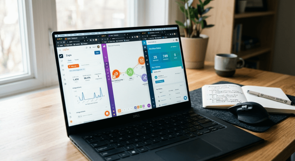 Comparing Zapier Make and n8n tools for AI automation beginners