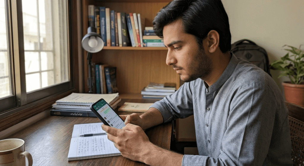 Student using one of the best AI tools for low RAM Android phones in Pakistan on a budget device