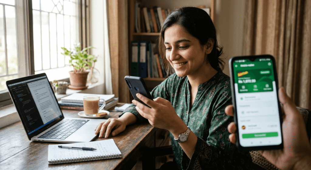 Freelancer in Pakistan checking apps that pay directly to JazzCash and Easypaisa on his phone