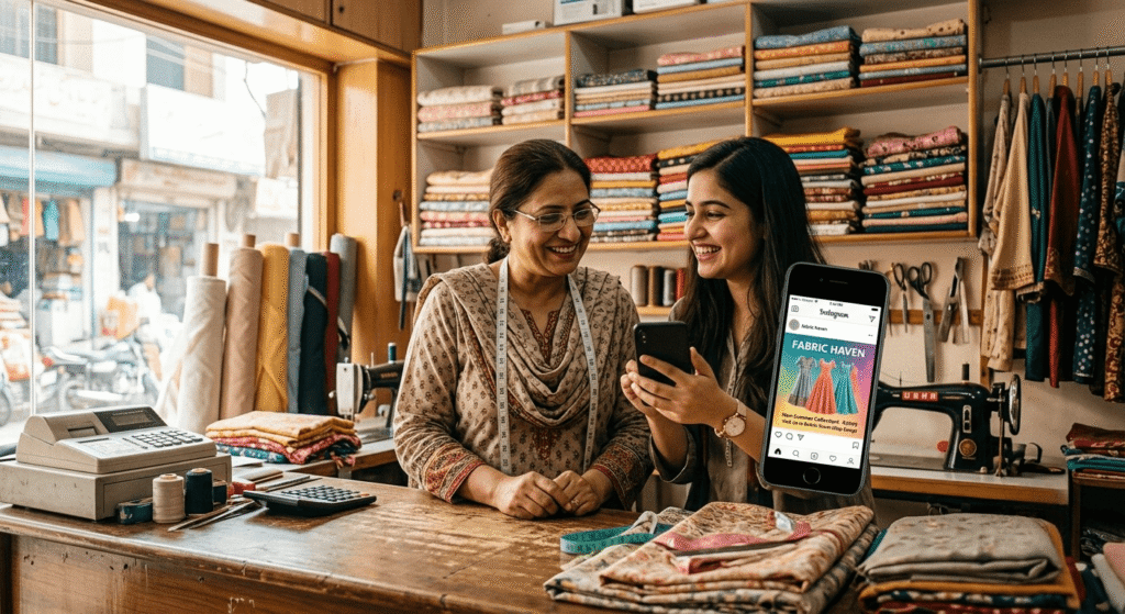 Local business client reviewing AI-generated content to earn with AI in Pakistan