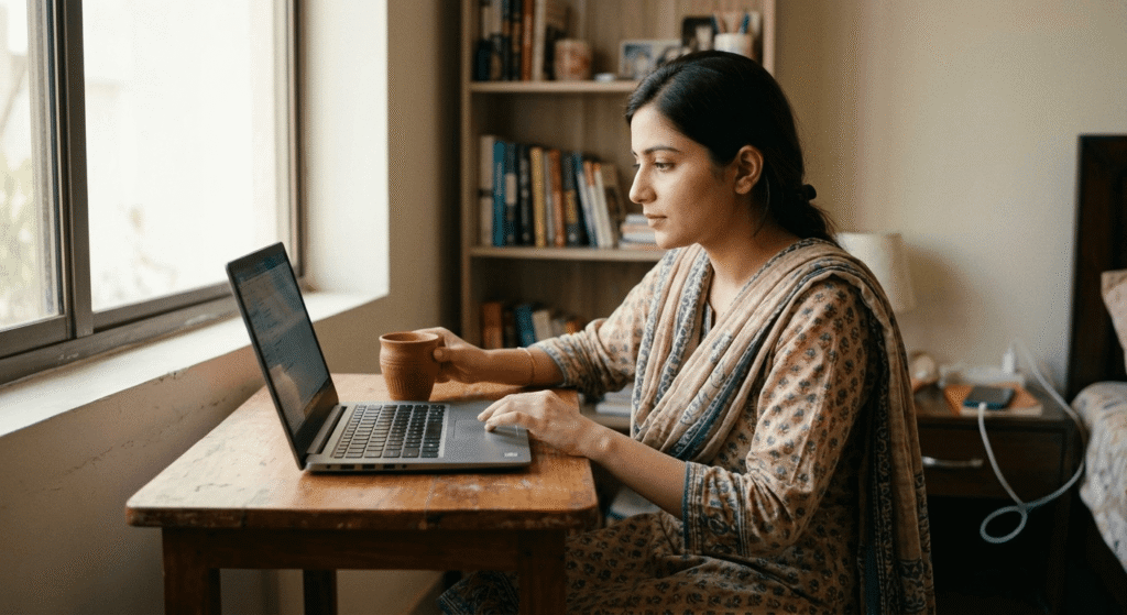 AI updates this week Pakistan student checking laptop at home