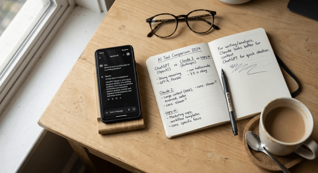 Comparing new AI tools without VPN in Pakistan on a smartphone and notebook