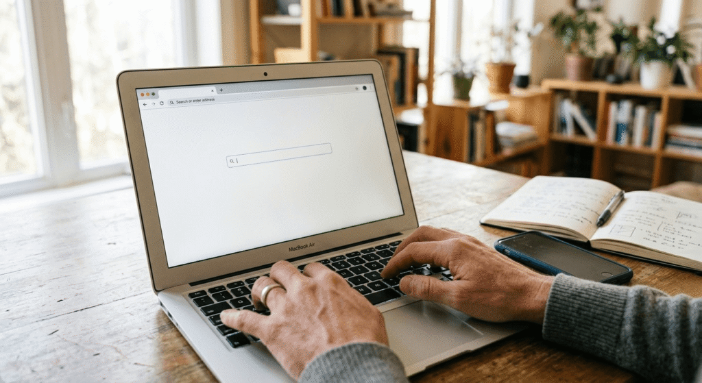 verifying an ai tool company before signing up using laptop search